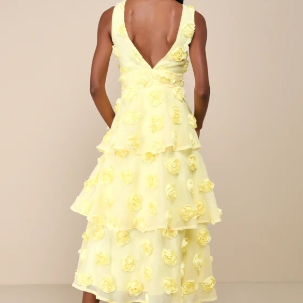Lulu's Yellow Asymmetrical Ruffled Midi Dress - Picture 2 of 2